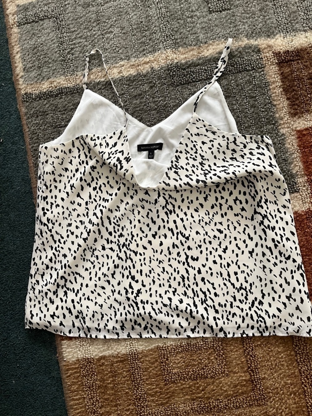Banana Republic White Satin Cami with Black Spot Print